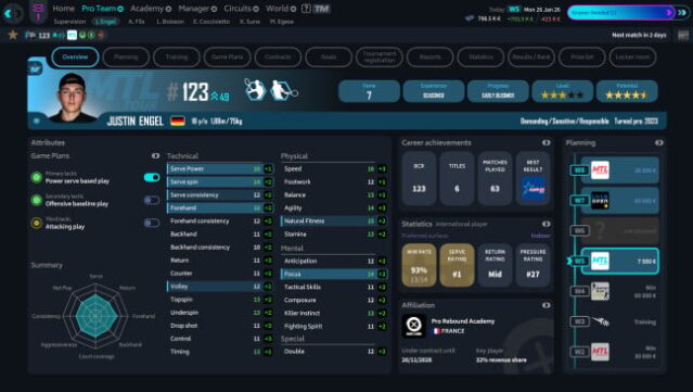 Tennis Manager Gameplay Screenshot